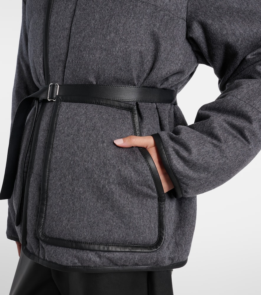 Belted hooded padded cashmere jacket
