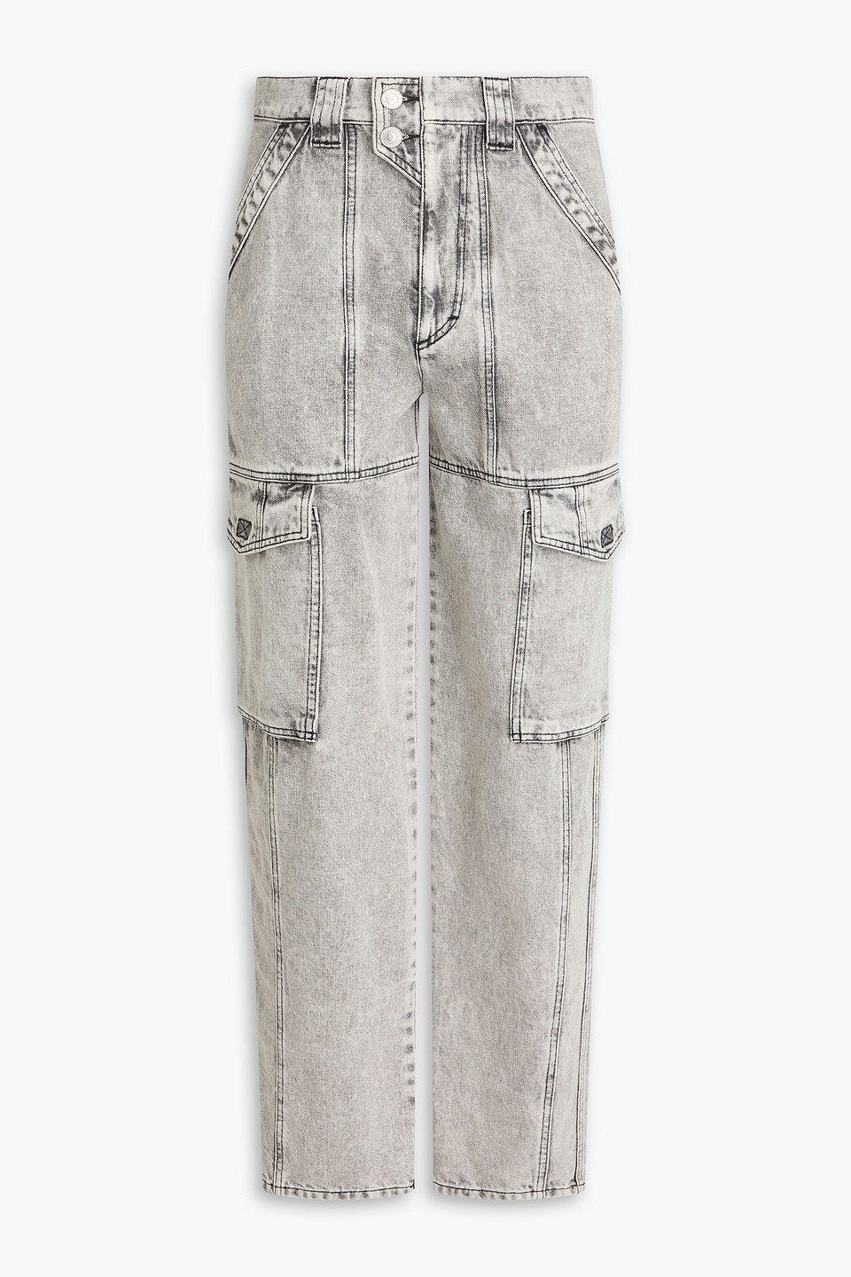 Acid-wash denim cargo jeans - Gray - 28
