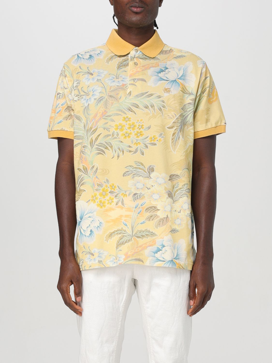Floral-print cotton polo shirt - Yellow