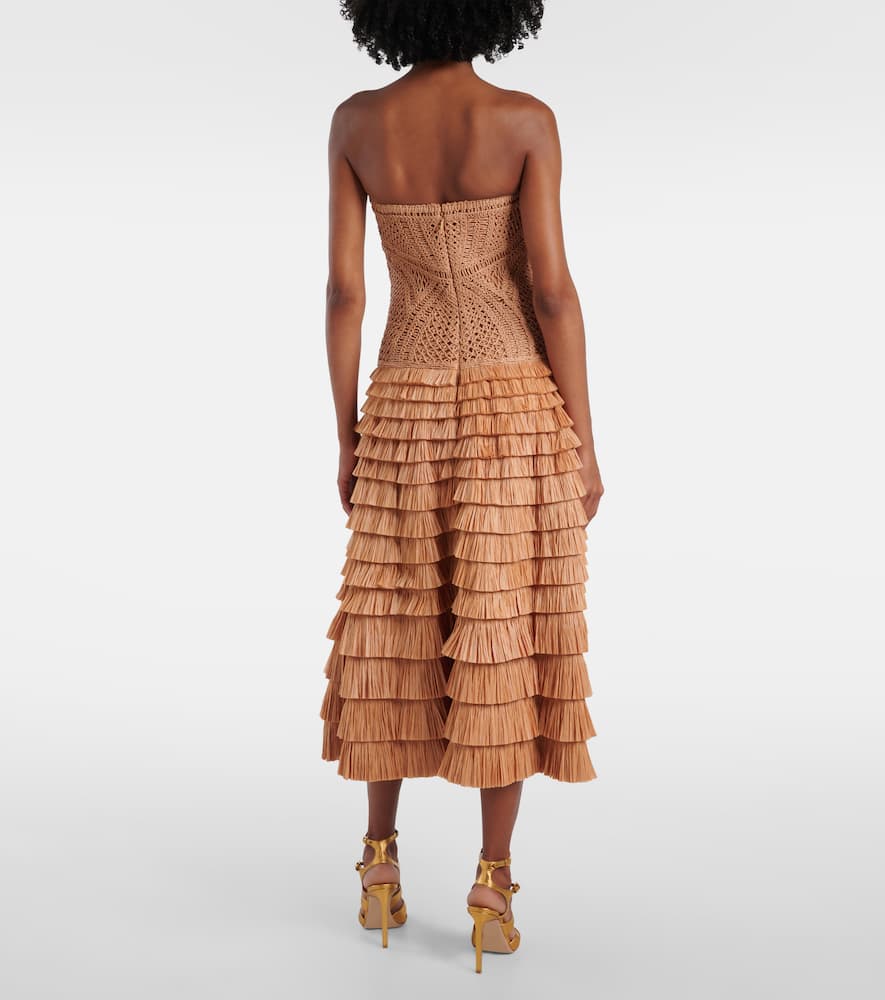 Santana raffia-blend bustier dress