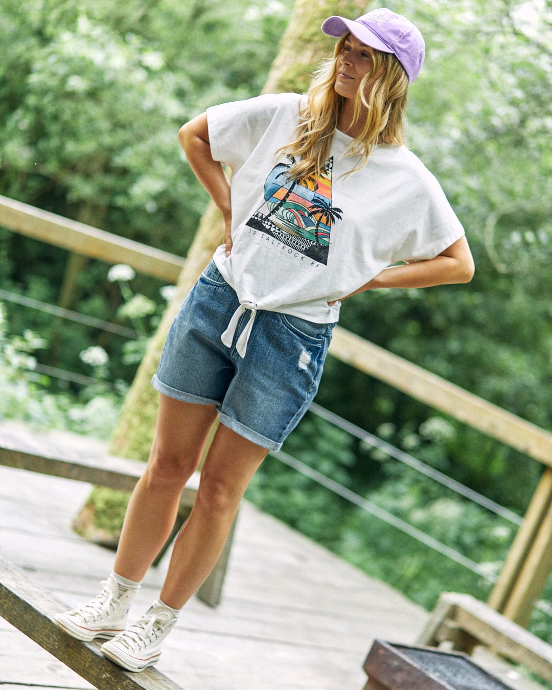 Saltrock Geo Beach Womens Tie Front T-Shirt in White