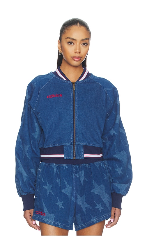 Adidas Originals Superstar Denim Graphic Varsity Bomber Jacket in Blue. L. Also in M