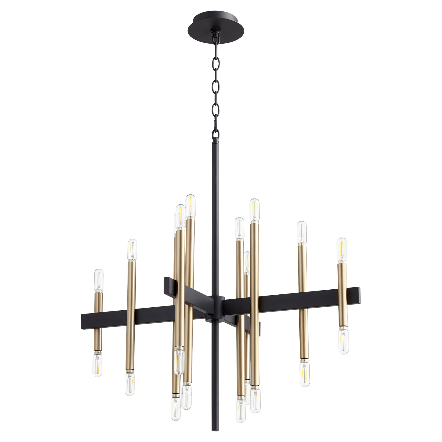 Luxe 20-Light Chandelier in Textured Black w with Aged Bra
