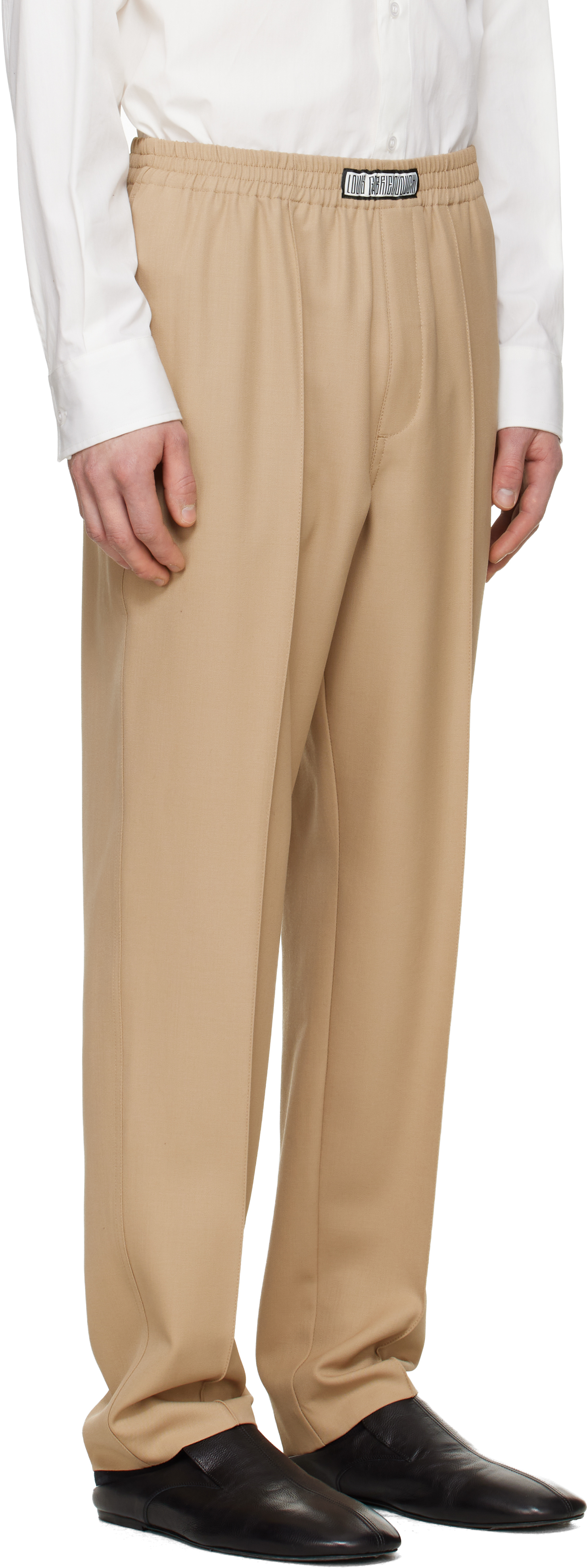 Beige Wool Jogging Track Pants