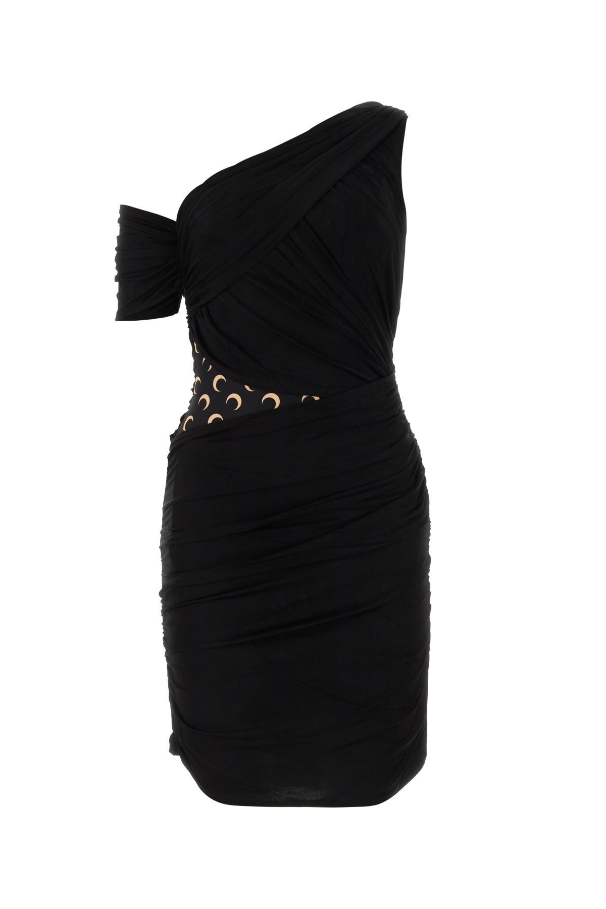One-Shoulder Ruched Dress — Black
