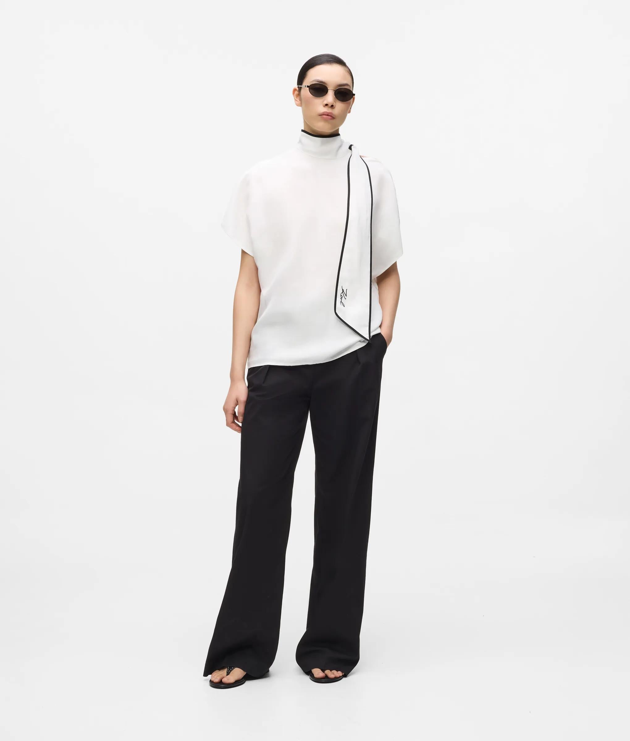 Karl Lagerfeld - Chemisier Passepoilé En Mélange De Lin, Femme, Immaculé