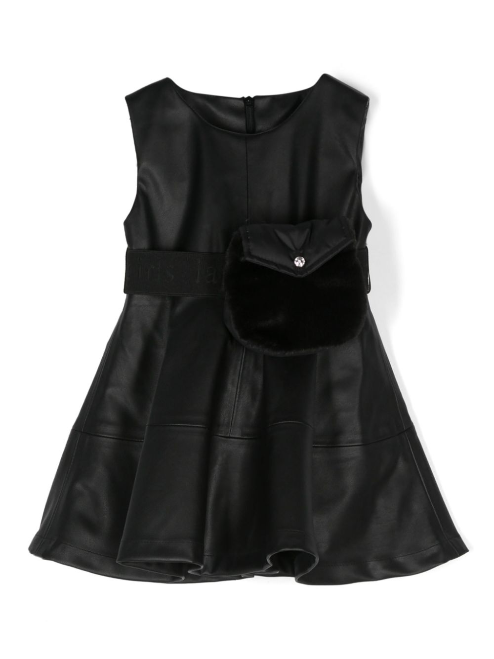 Faux-leather flared dress - Black