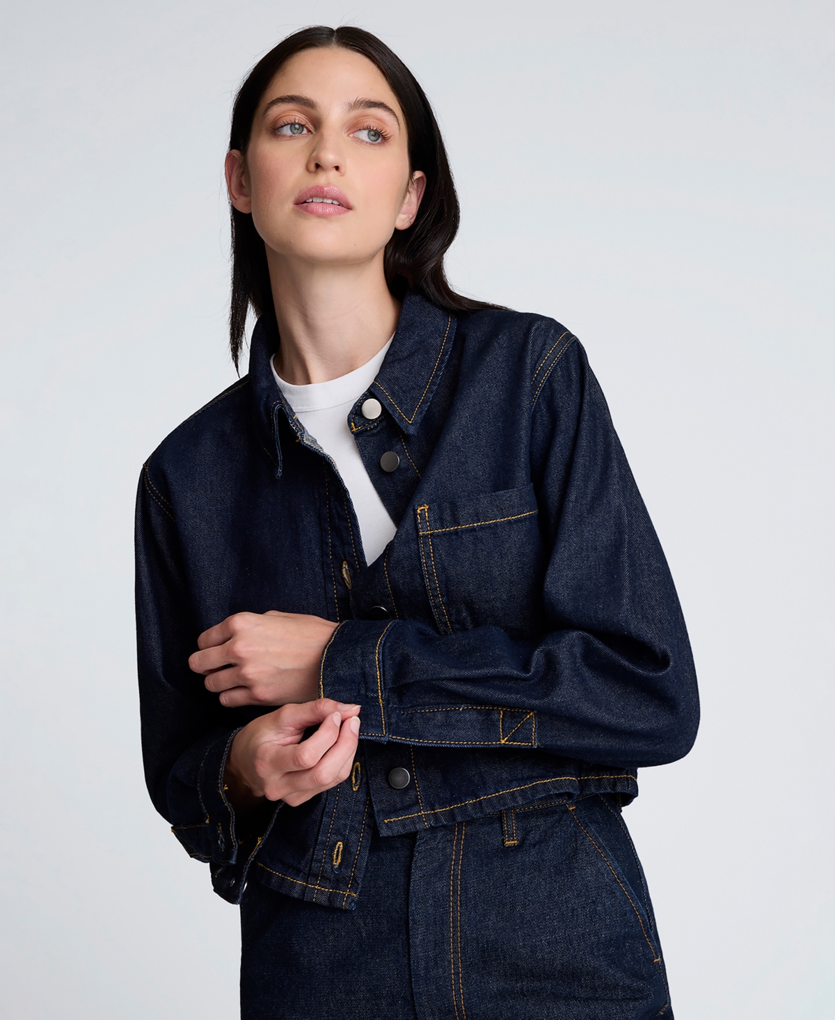 Women's Long-Sleeve Cropped Jacket - Dark Indigo Wash