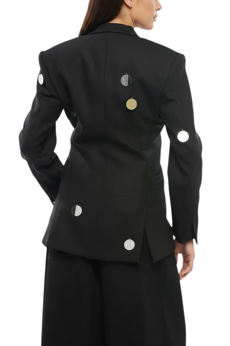 Black Embellished Peaked Lapel Blazer
