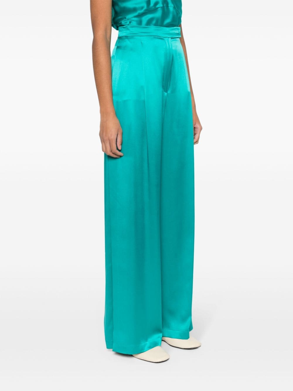 Max Mara Pianoforte Satin Wide Leg Silk Trousers