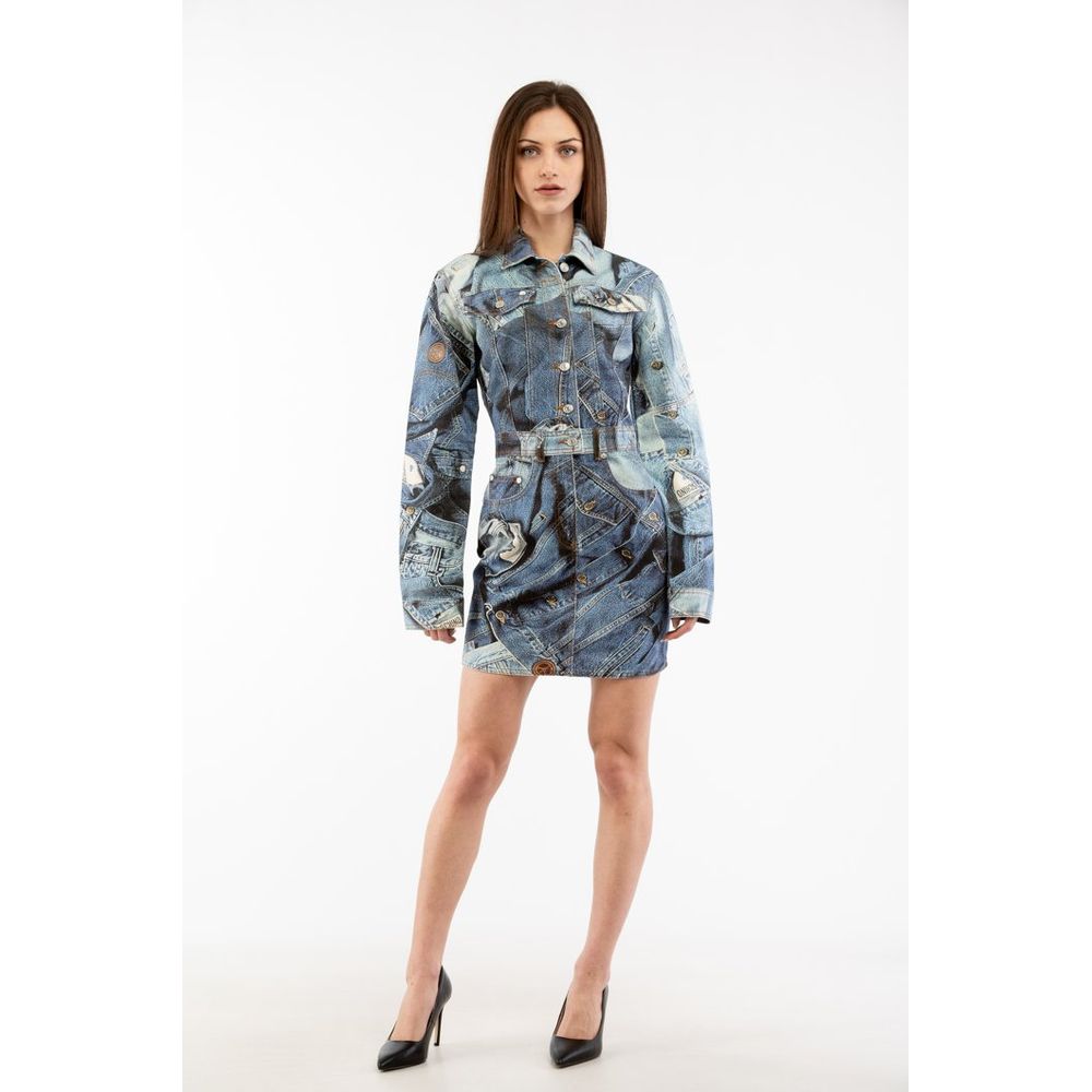 Printed Cotton Shirt Dress — Blue