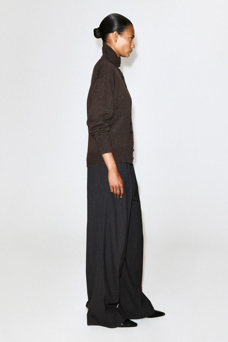 Sculpted Cashmere Mock-Neck Cardigan