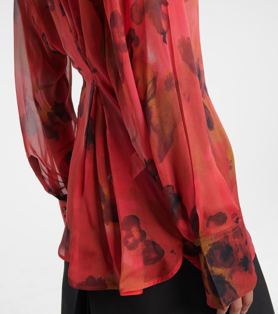 Draped printed silk blouse