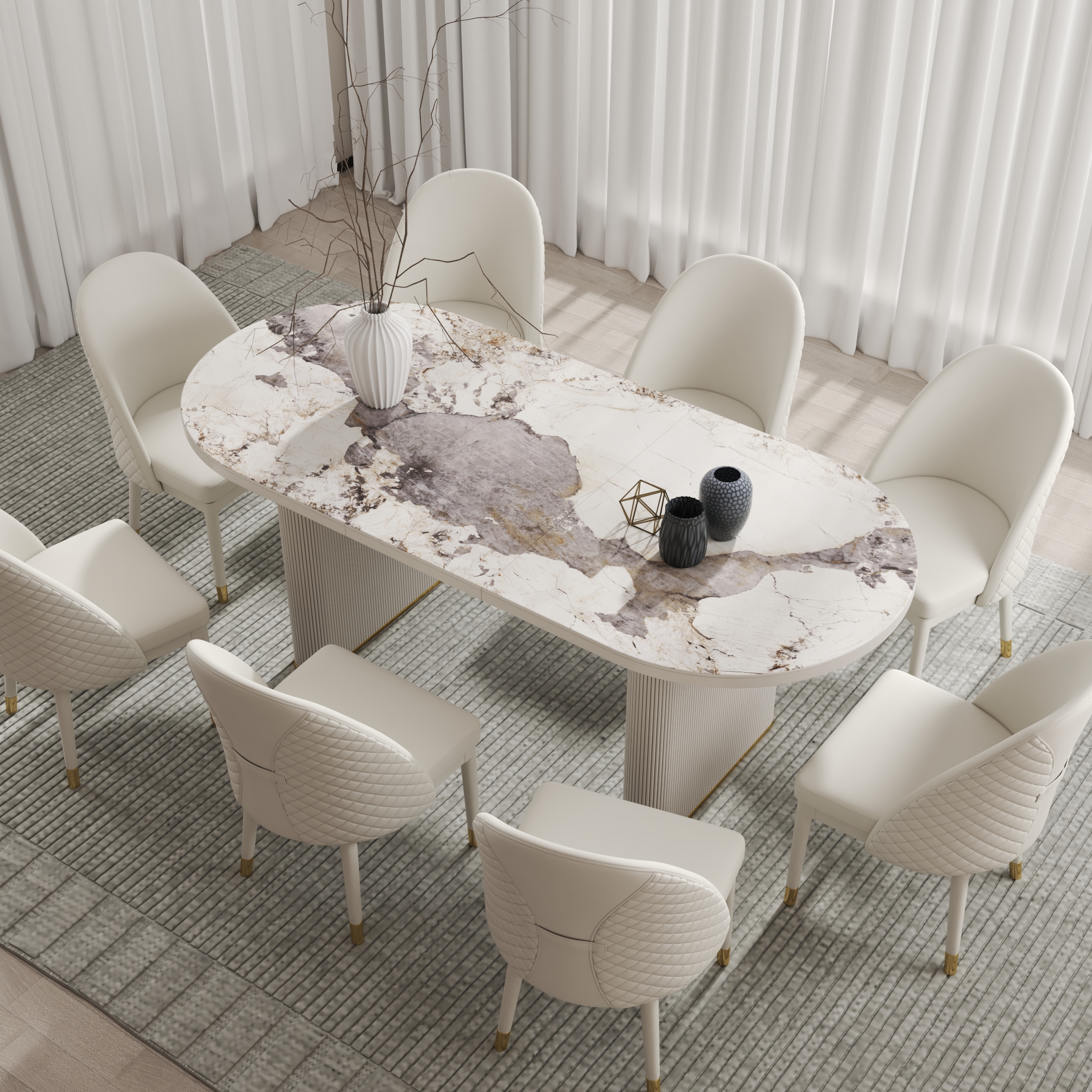 2007 mm - 2413 mm Oval Dining Table Extendable Butterfly Leaf Sintered Stone Top 8-10 Seater Black