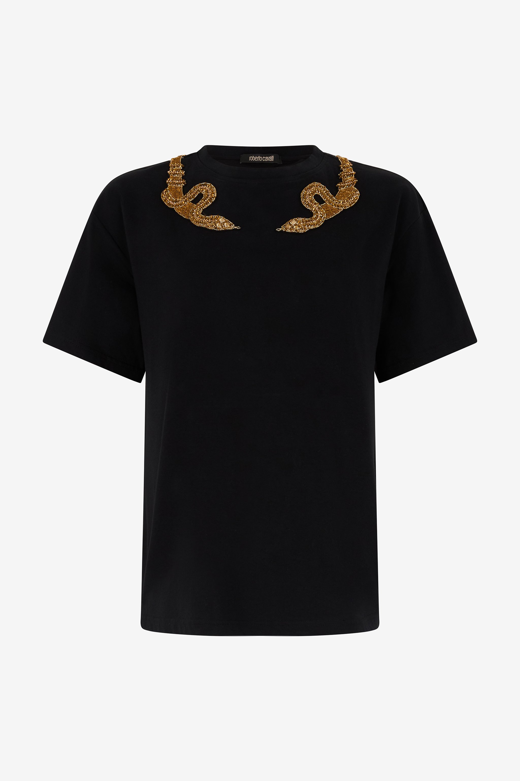 Black T-shirt With Snake Embroidery - Female T