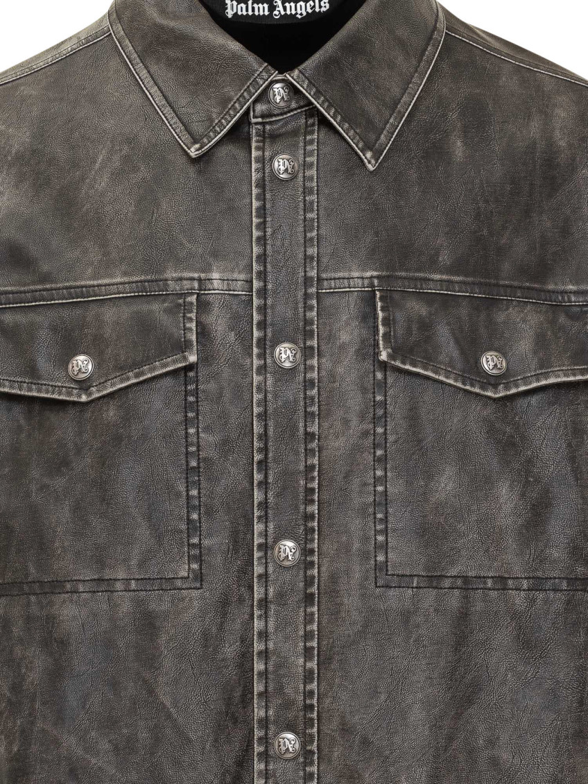 Curved Logo Coated Overshirt Dark Grey
