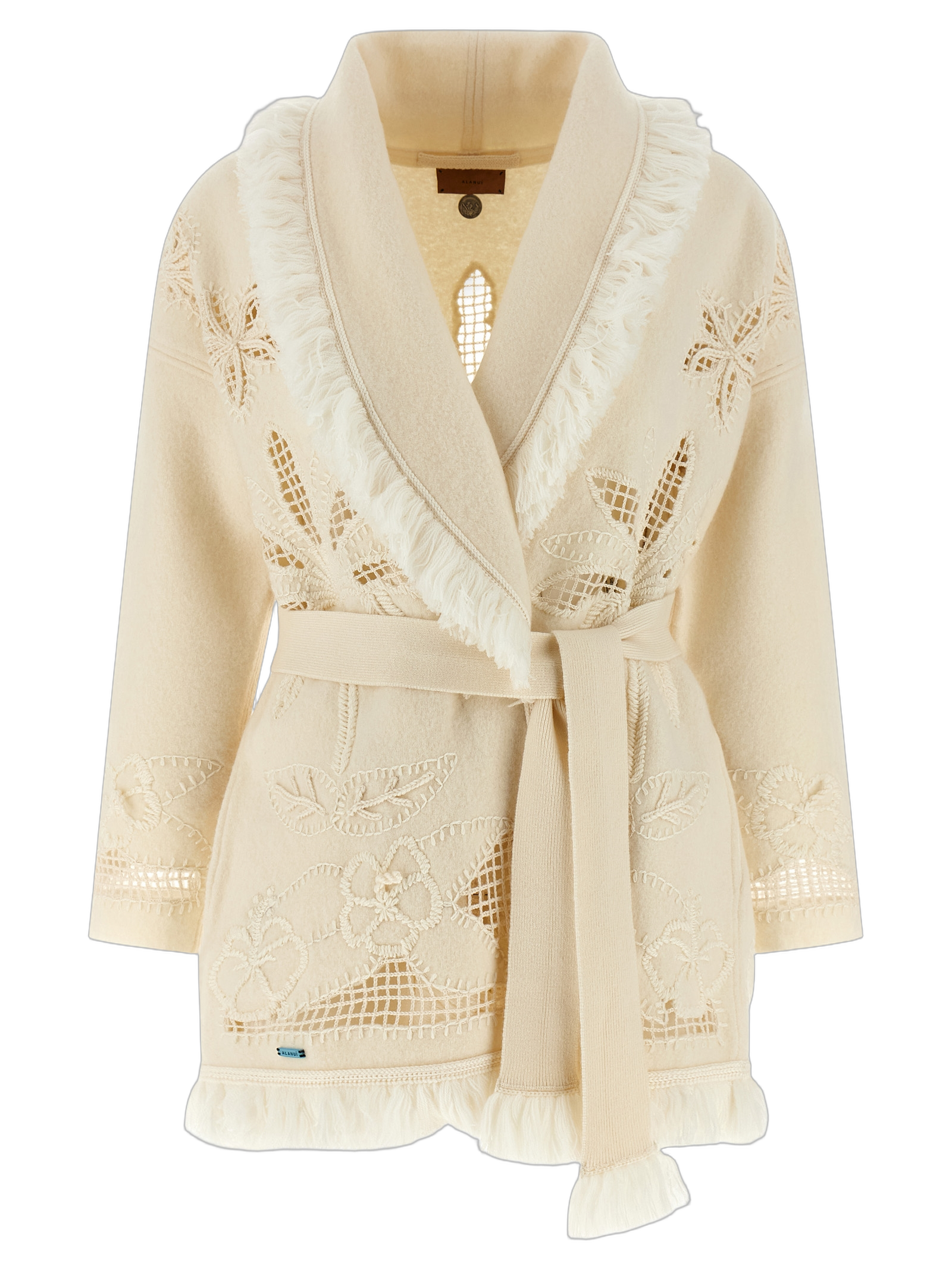 Hand-Embroidered Virgin Wool Cardigan — White