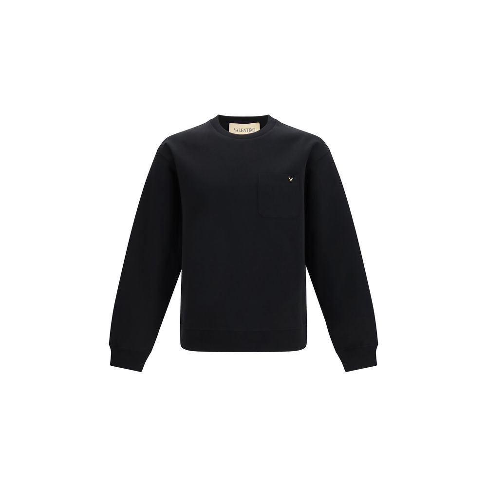 VLogo-Embroidered Cotton Sweatshirt — Black