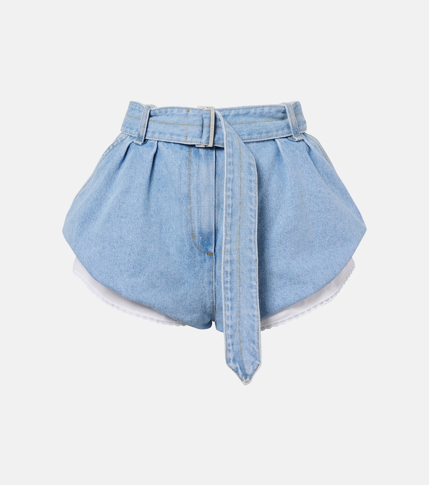Belted high-rise denim shorts
