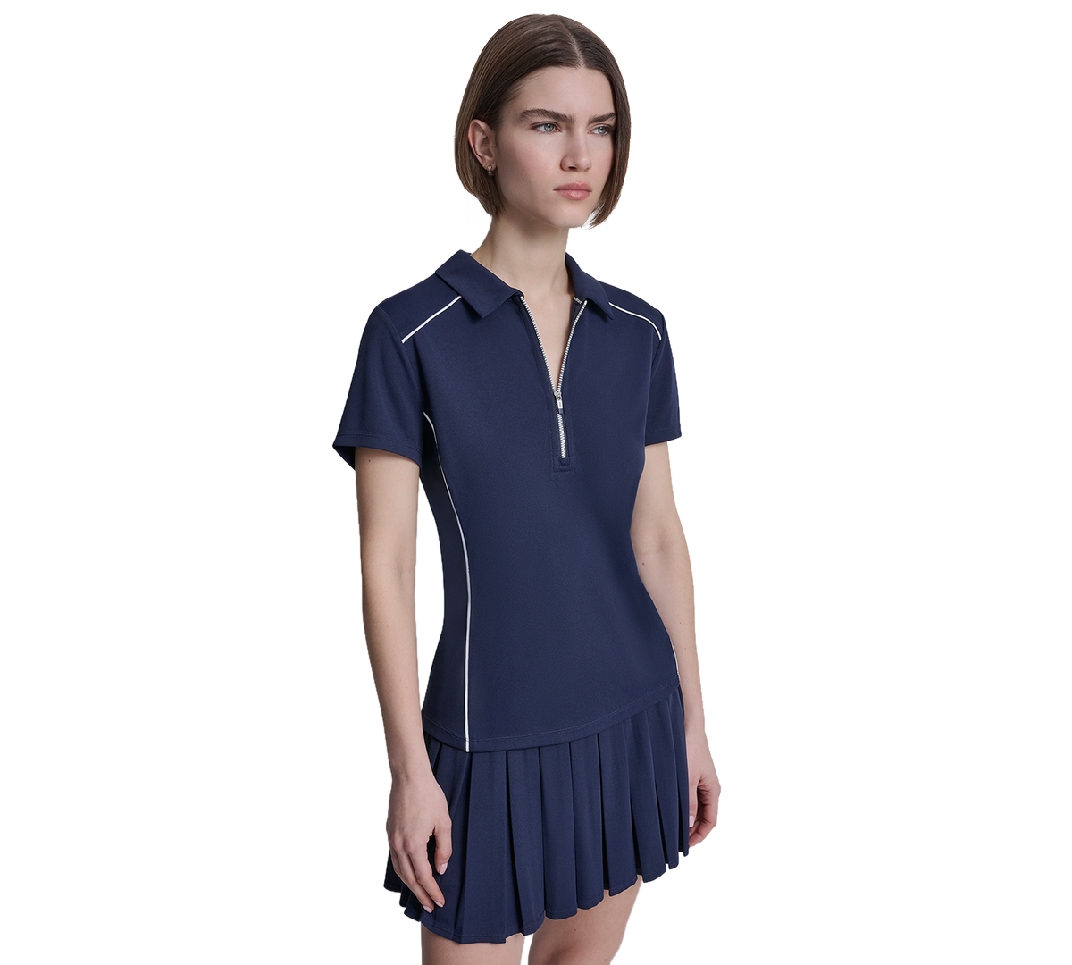 Women's Court Pique Collared Neck Polo T-Shirt - Peacoat