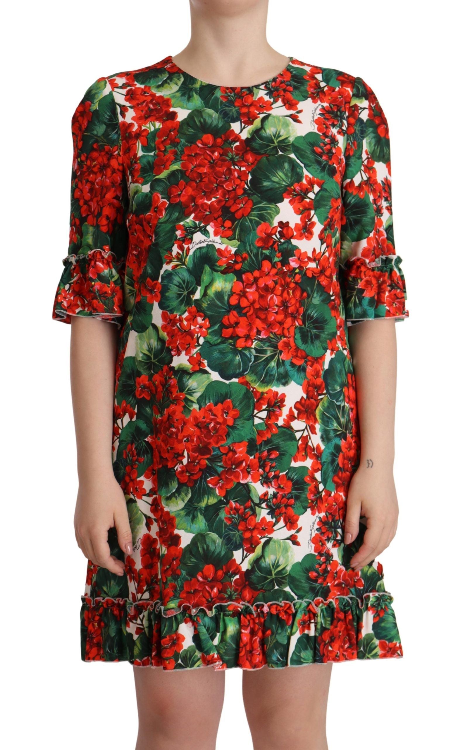 Red Floral Rayon Dress — White