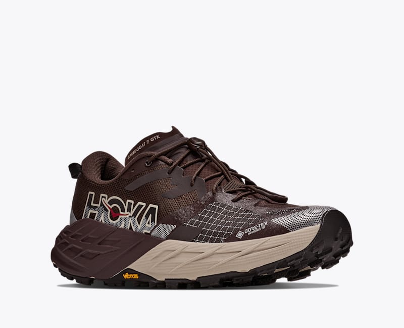HOKA Men's Speedgoat 7 GTX Shoes in Spiced Chocolate/River Rock Grey