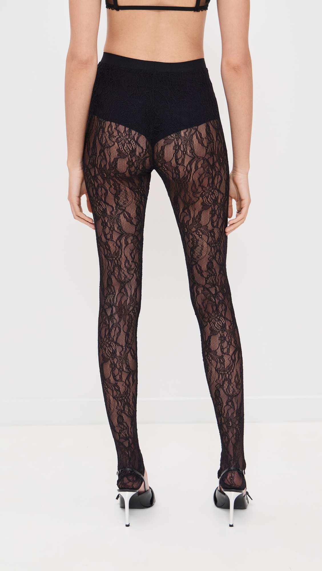WARDROBE. NYC Lace Stirrup Leggings Black