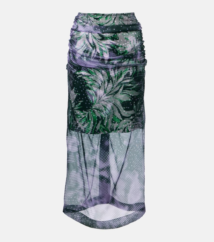Printed silk-blend midi skirt