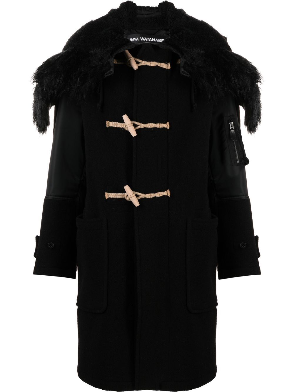 Single-breasted hooded coat - Black