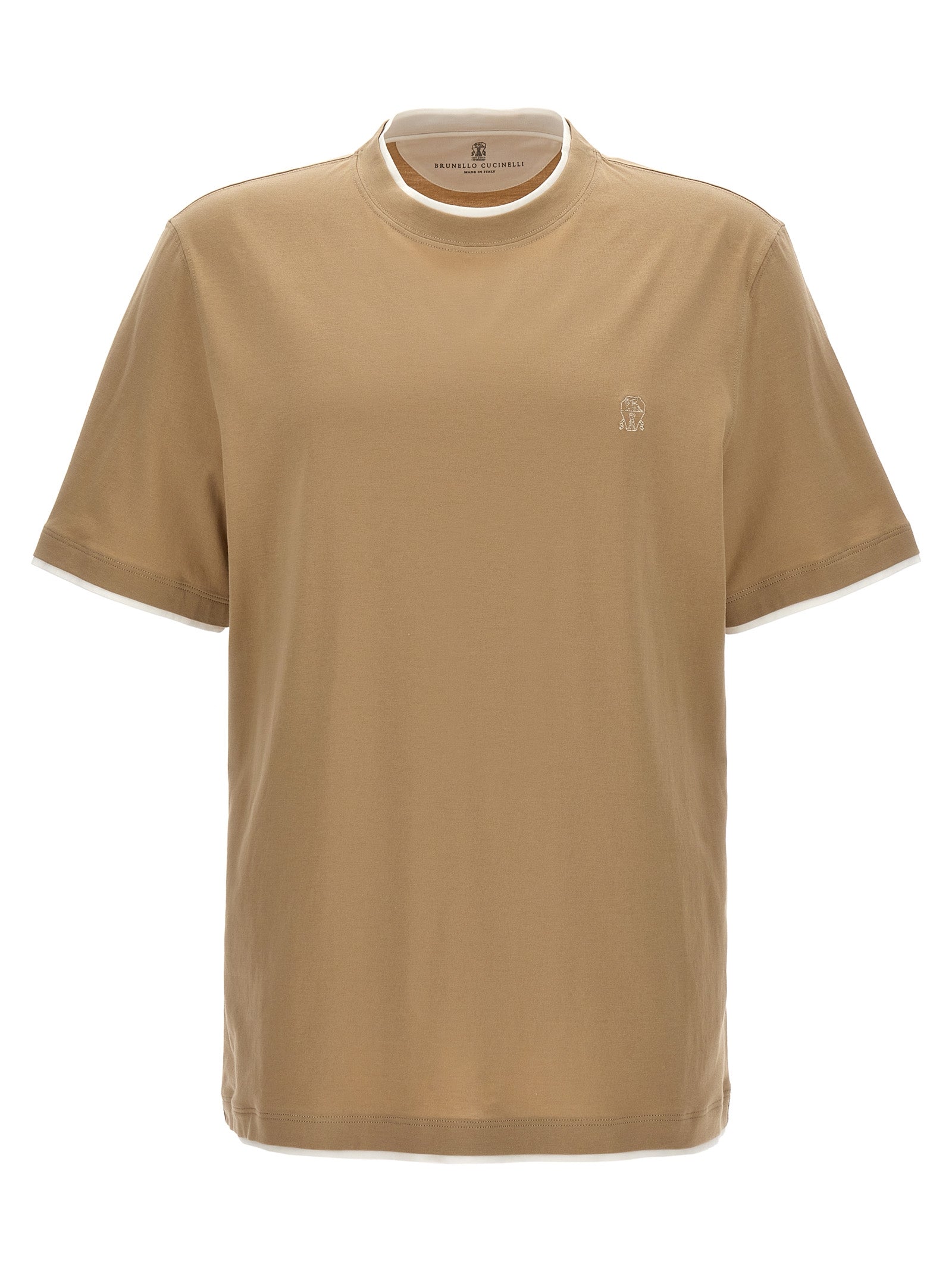 -Double Layer T Shirt Beige-Uomo