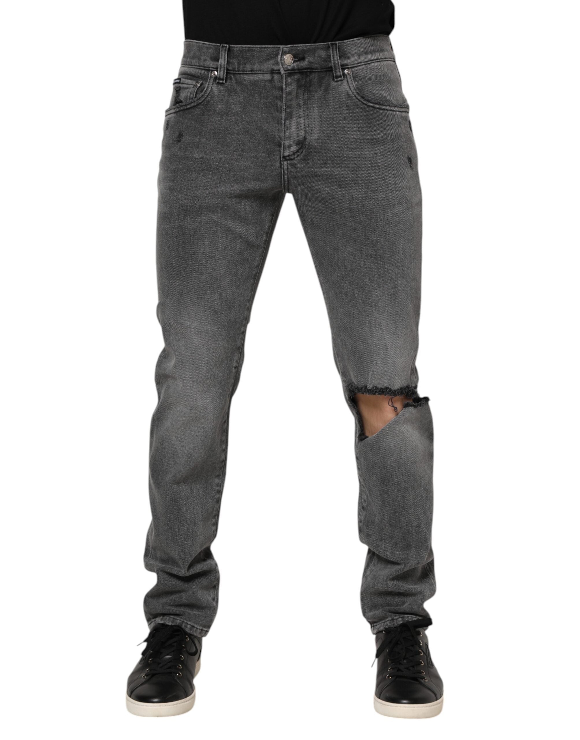 Distressed Cotton-Elastane Jeans — Gray