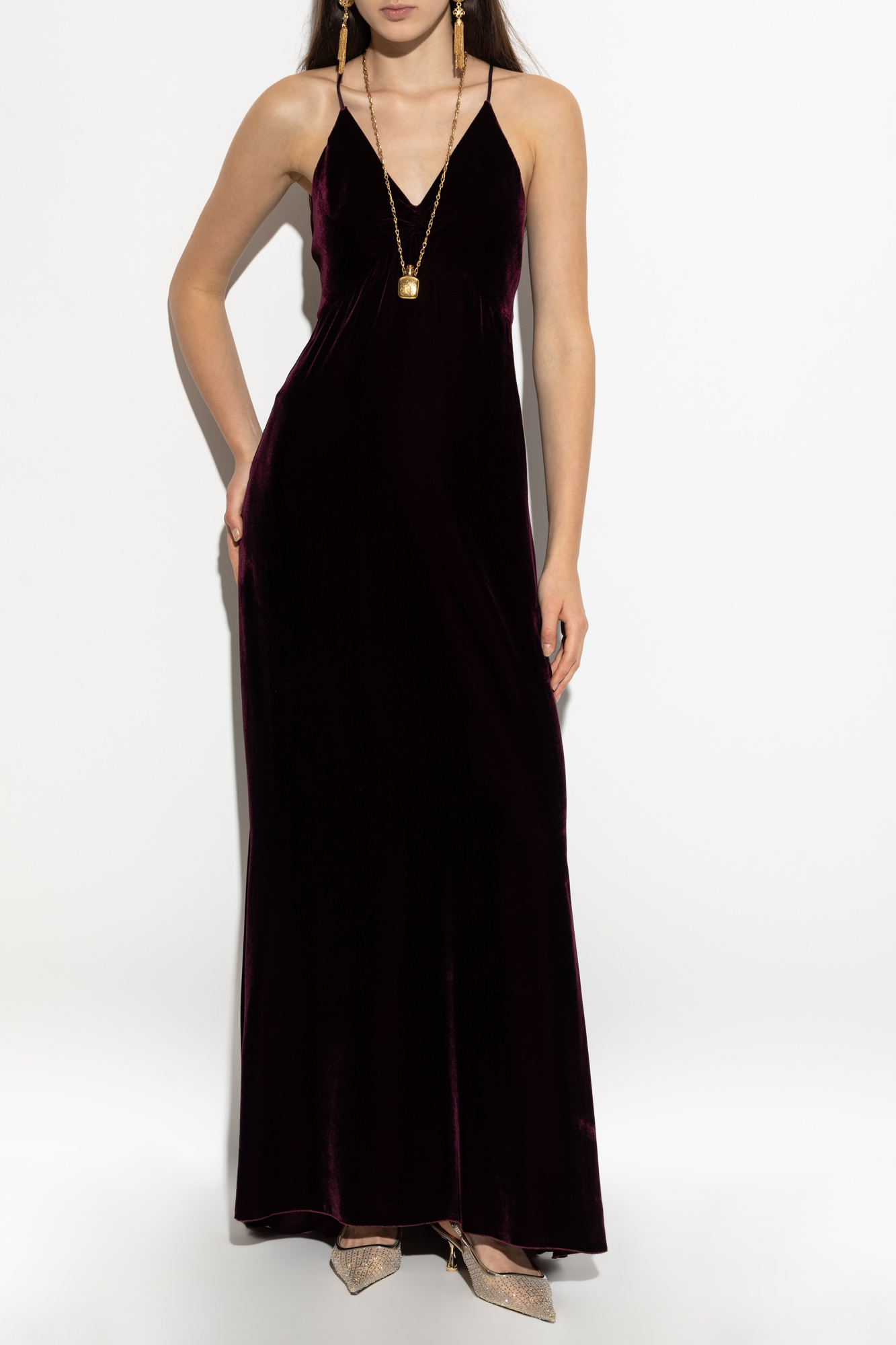 Velvet Dress With Straps, Women's, Burgundy