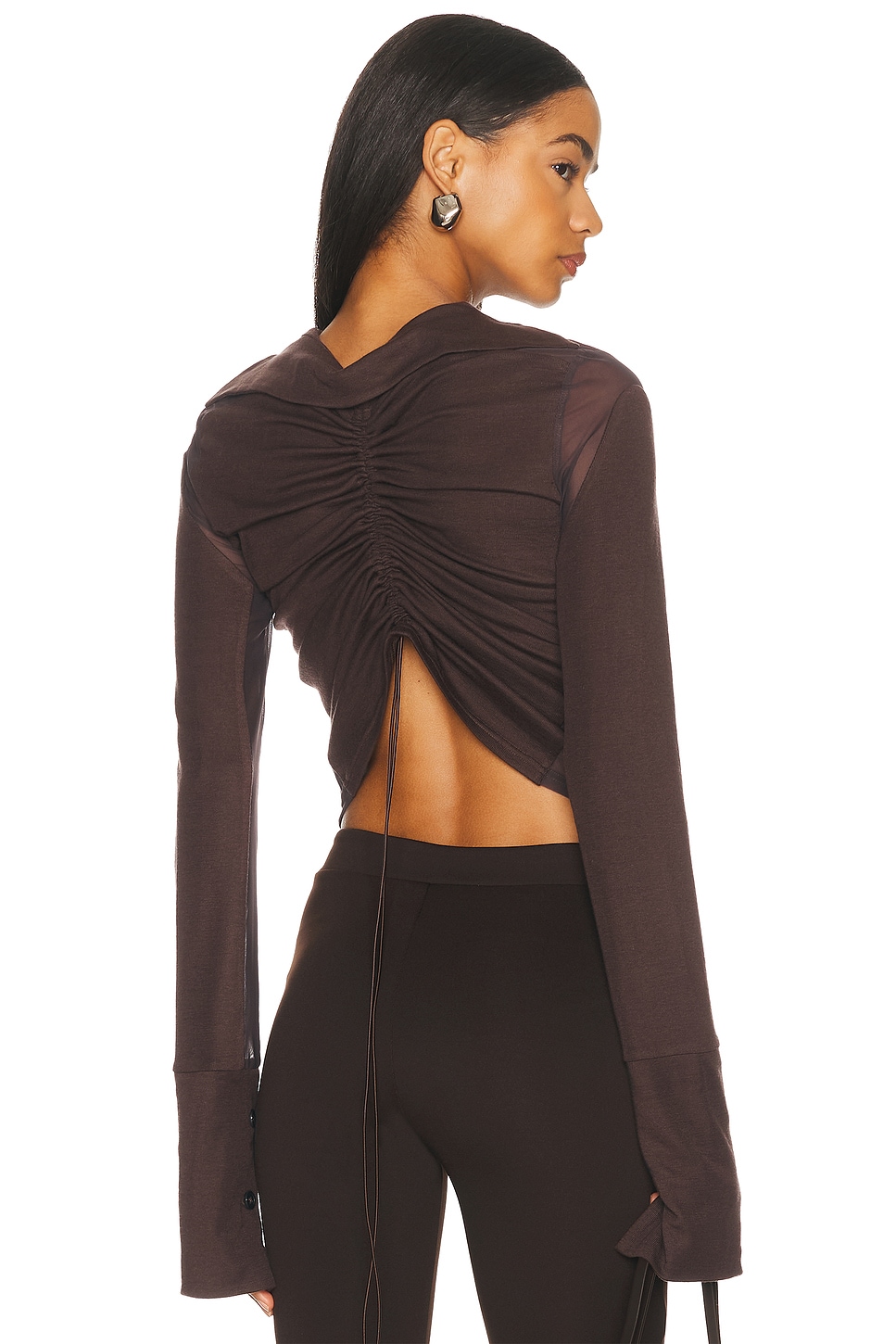 Jade Cropper Gathered Back Button Up Top in Dark Brown - Brown. 36 also
