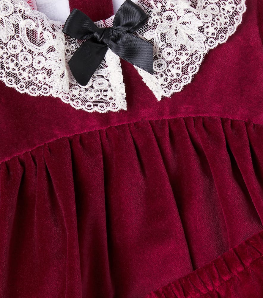 Baby lace-trimmed velvet dress and bloomers set