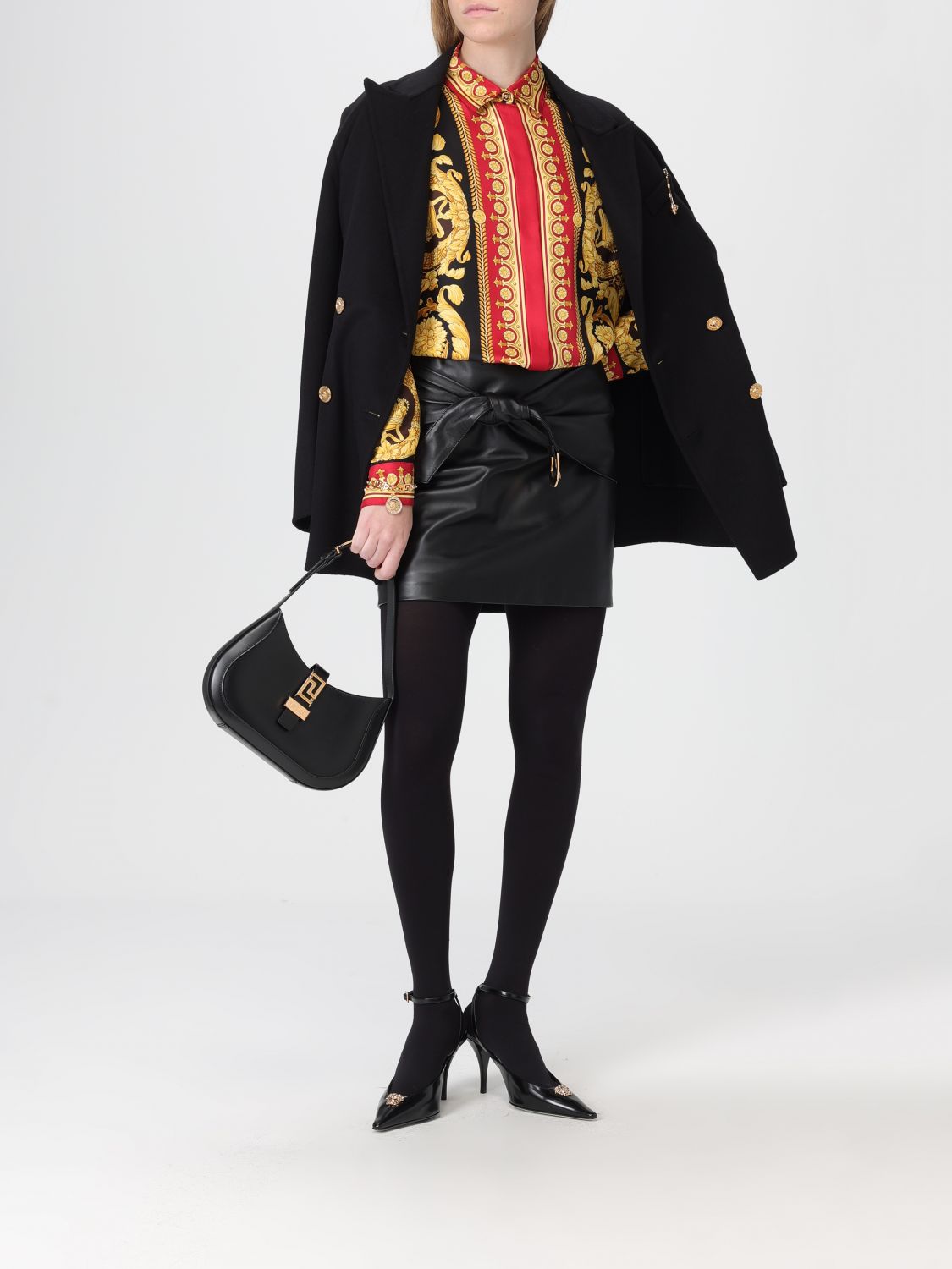 Leather draped skirt - Black