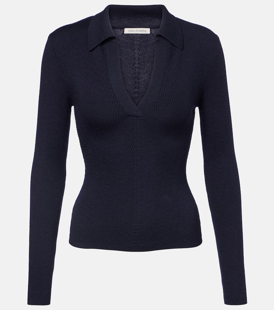 Austin ribbed-knit wool polo sweater