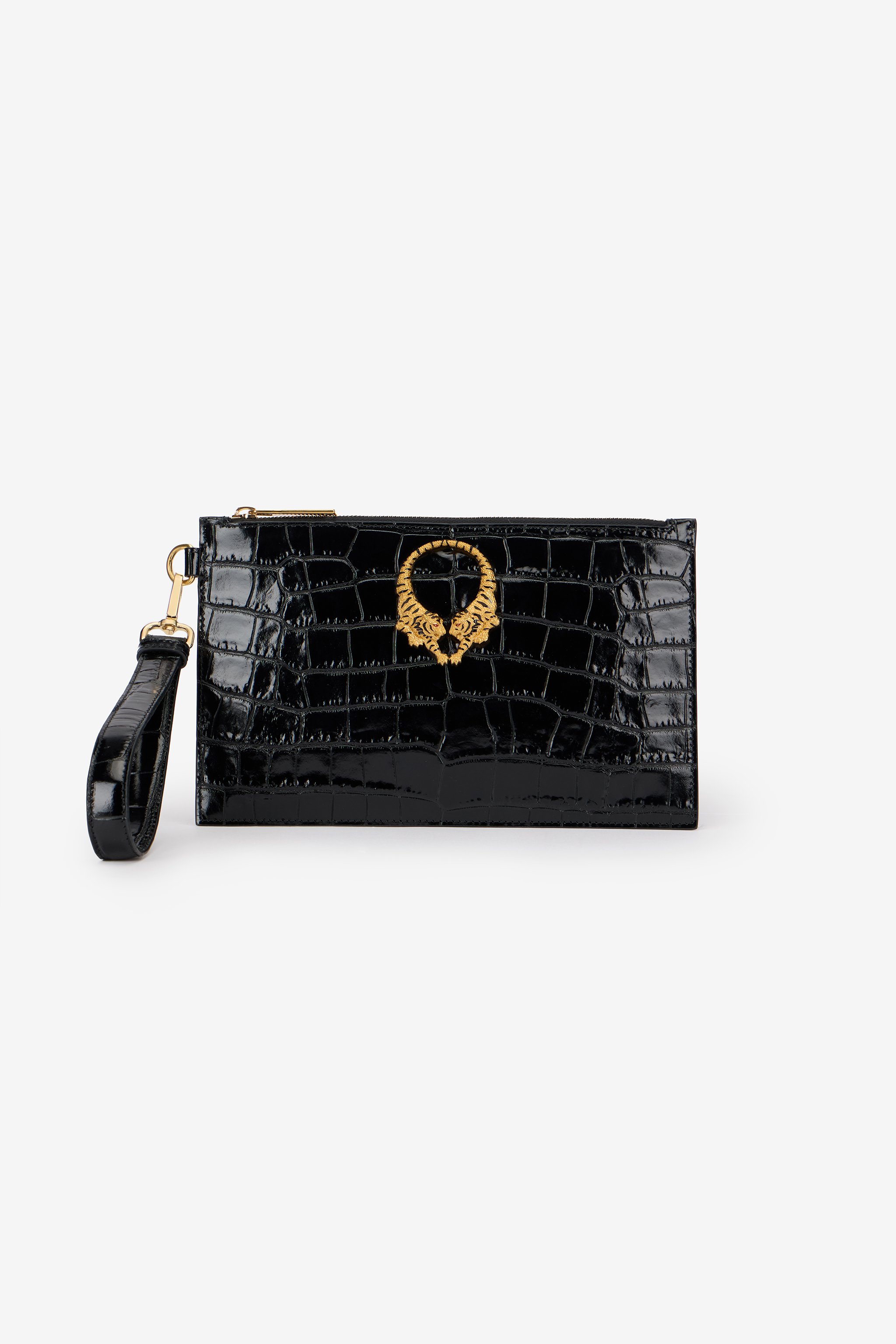 Crocodile-embossed Leather Clutch