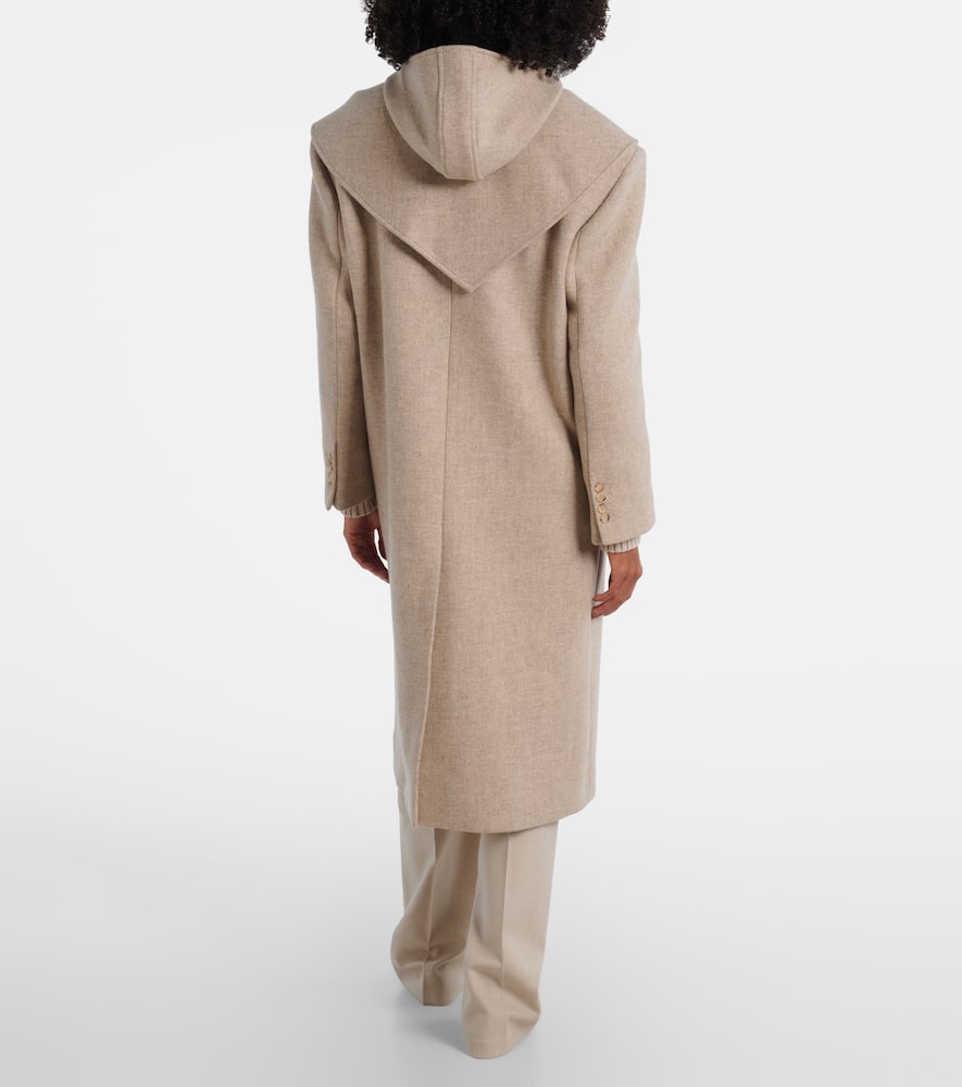 Hooded wool and silk coat