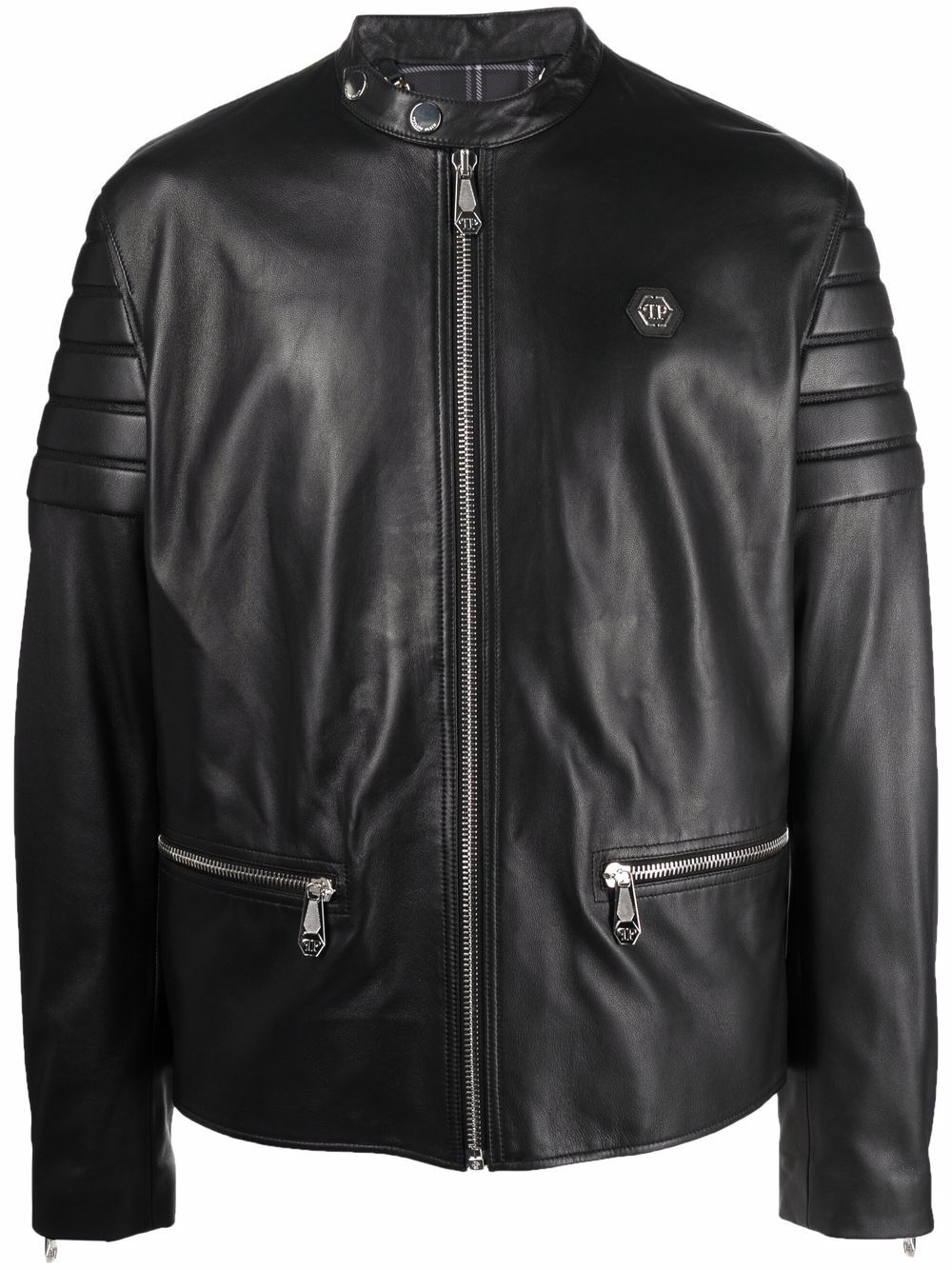 Doberman-print moto jacket - Black