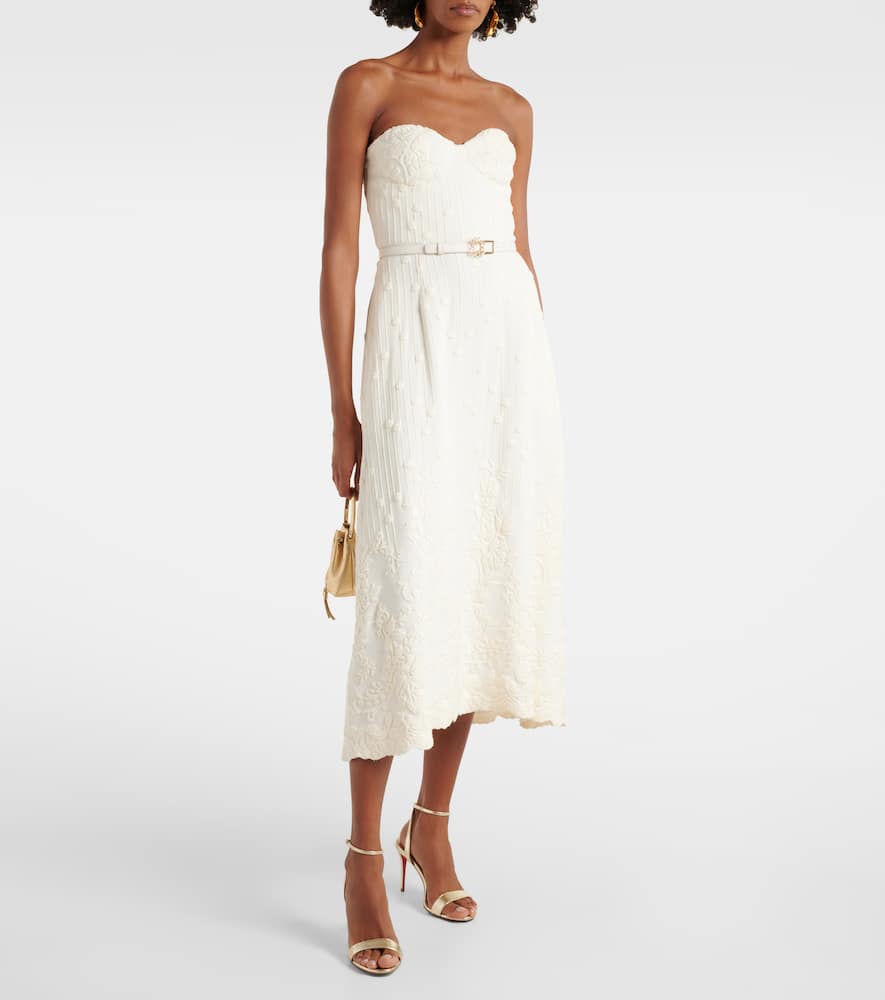 Embroidered cady midi dress