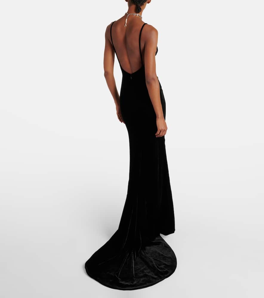 Bow-detail velvet gown