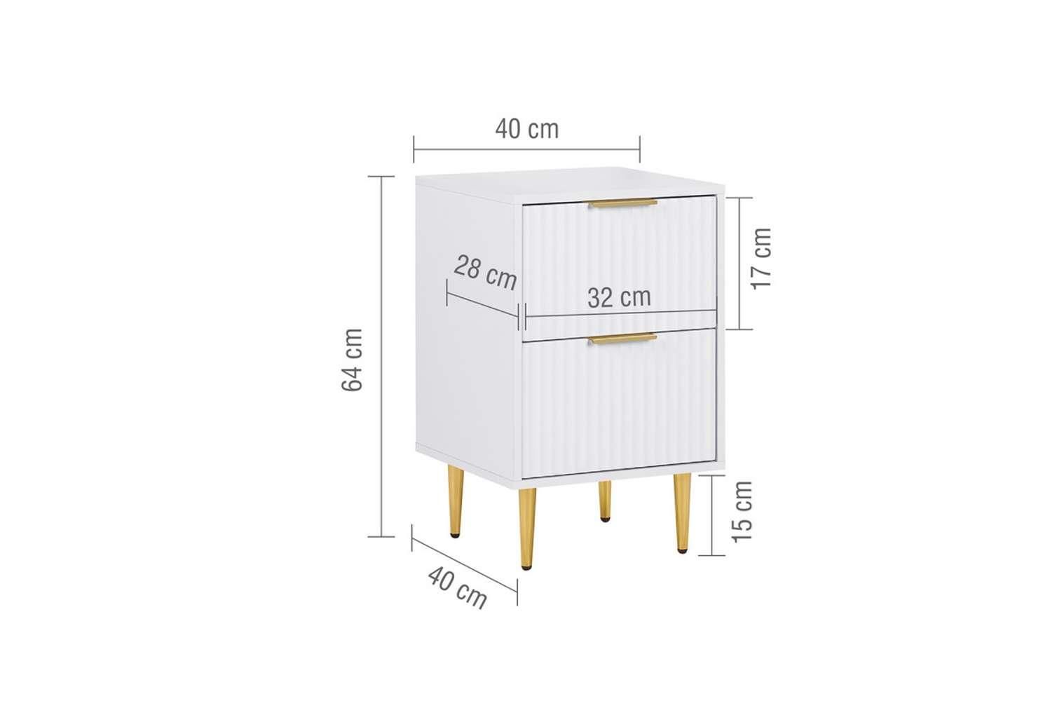 Birlea Unisex Pair of Zaza White Bedside Cabinet 2 Drawer Fluted Chest
