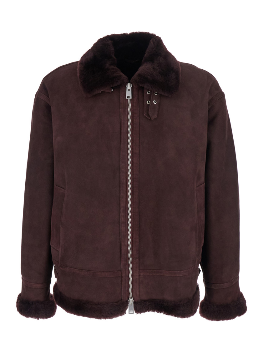 Sano Bordeaux Shearling Jacket with Belt Detail and Fur Trims in Suede Woman Lamb Furs - Men