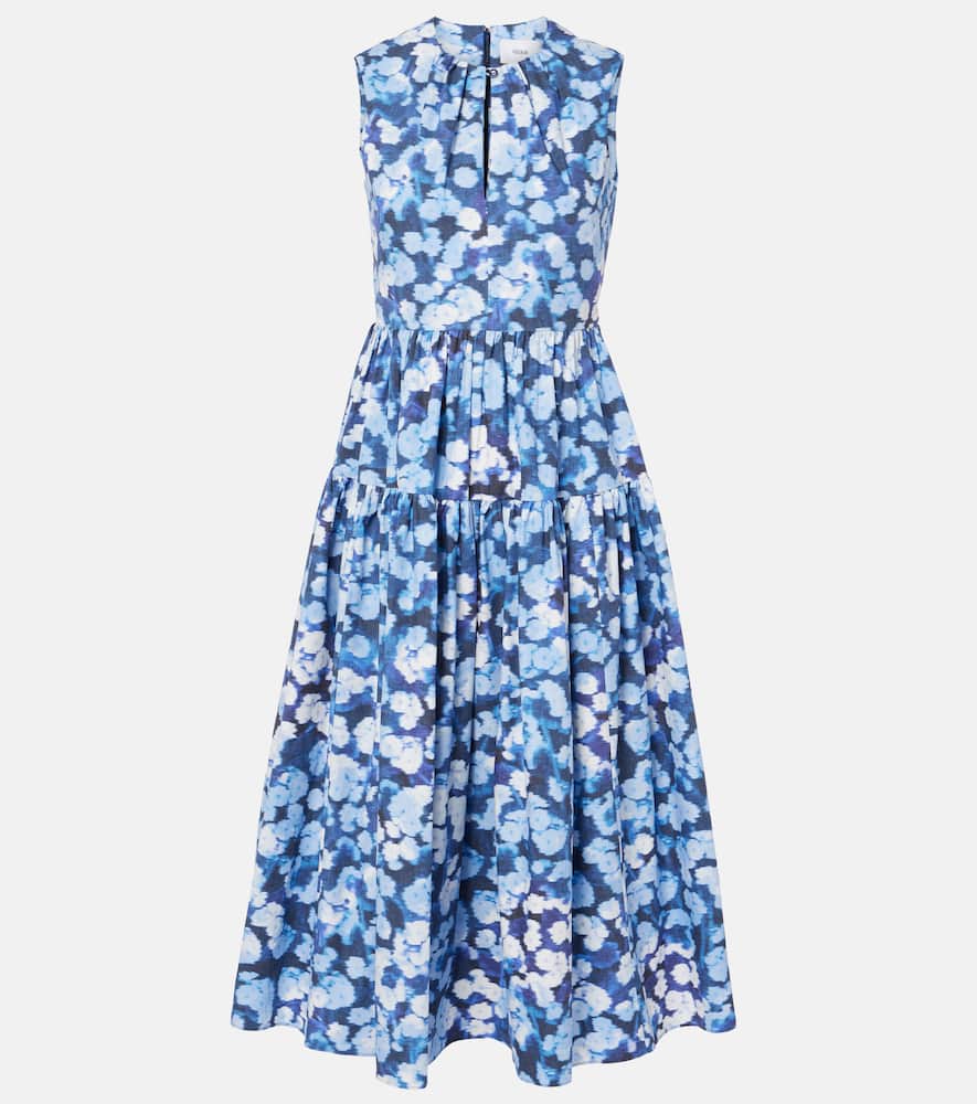 Floral-appliqué ruffled cotton cocktail dress
