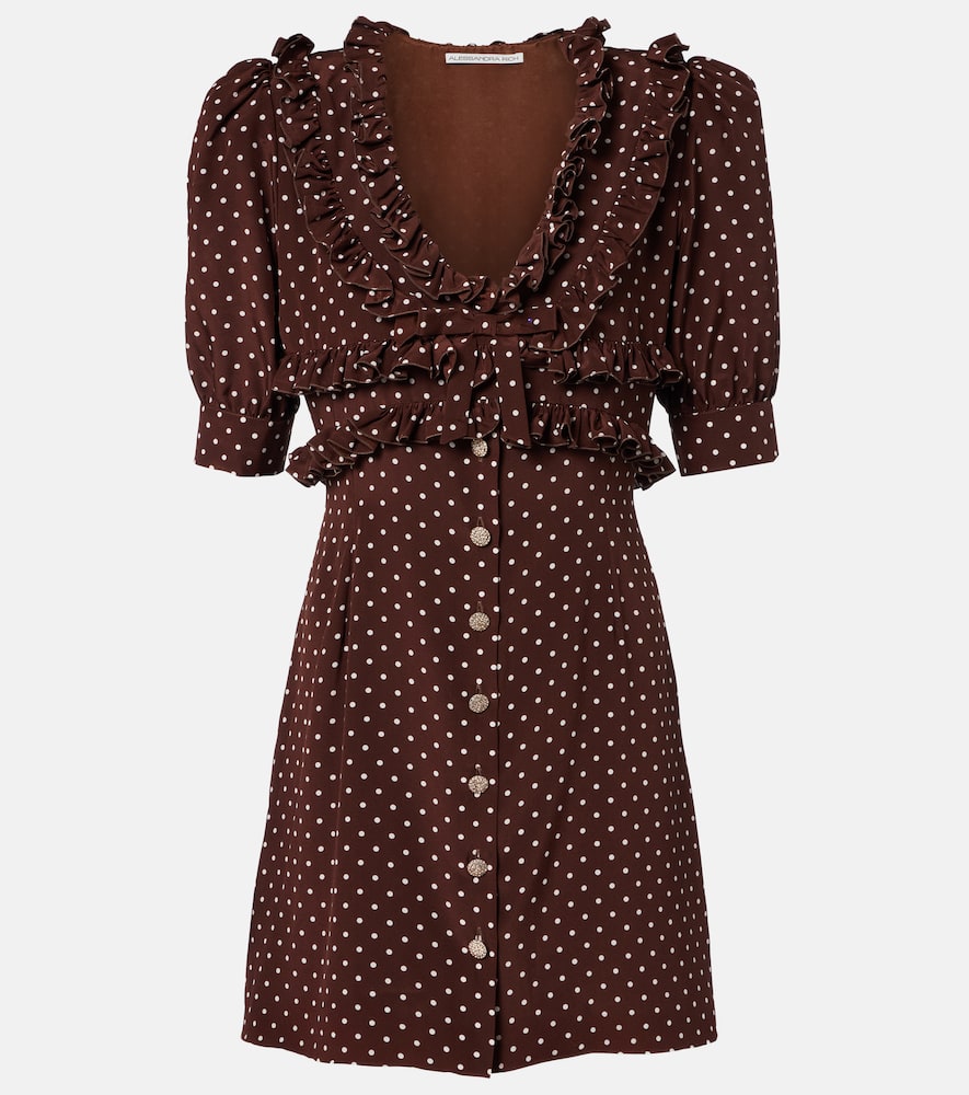 Polka-dot ruffled silk minidress