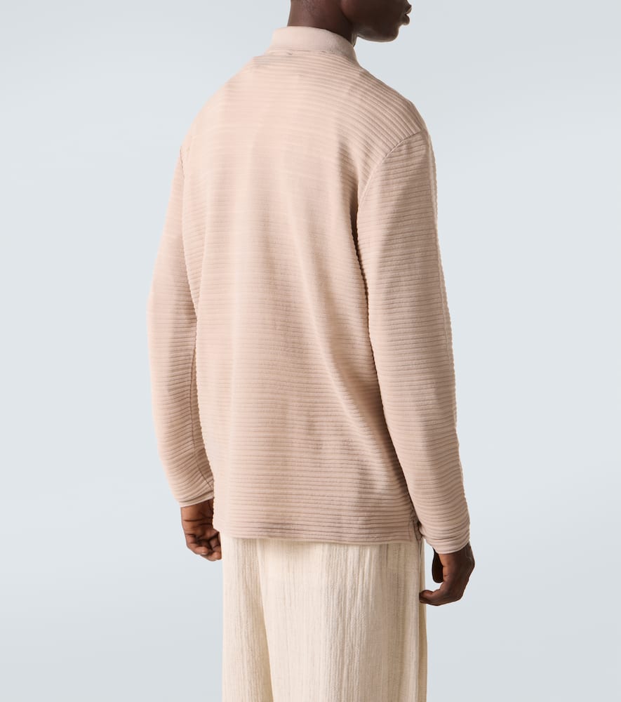 Striped virgin wool jersey polo sweater