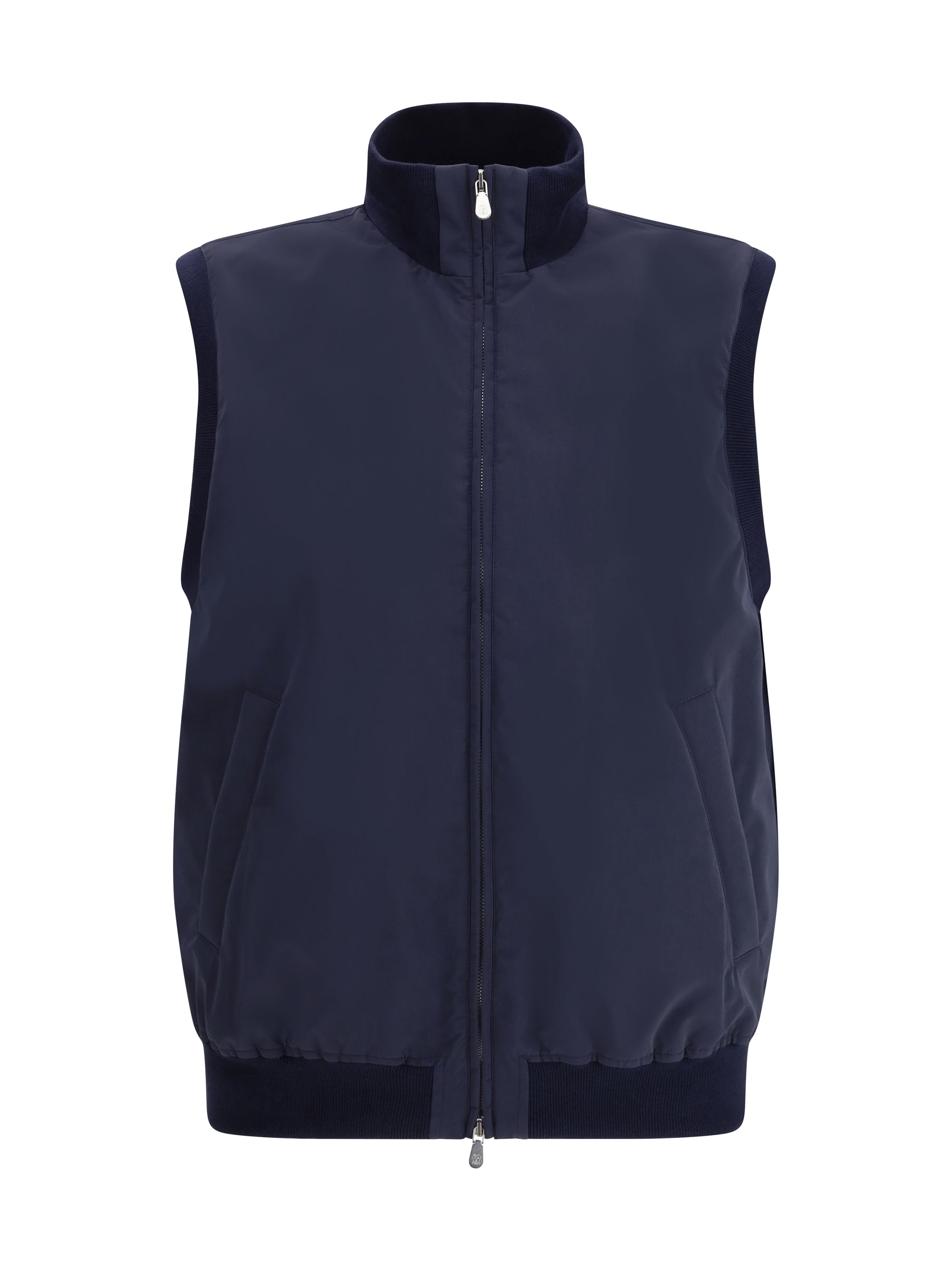 Two-Way Zip Sleeveless Vest — Navy
