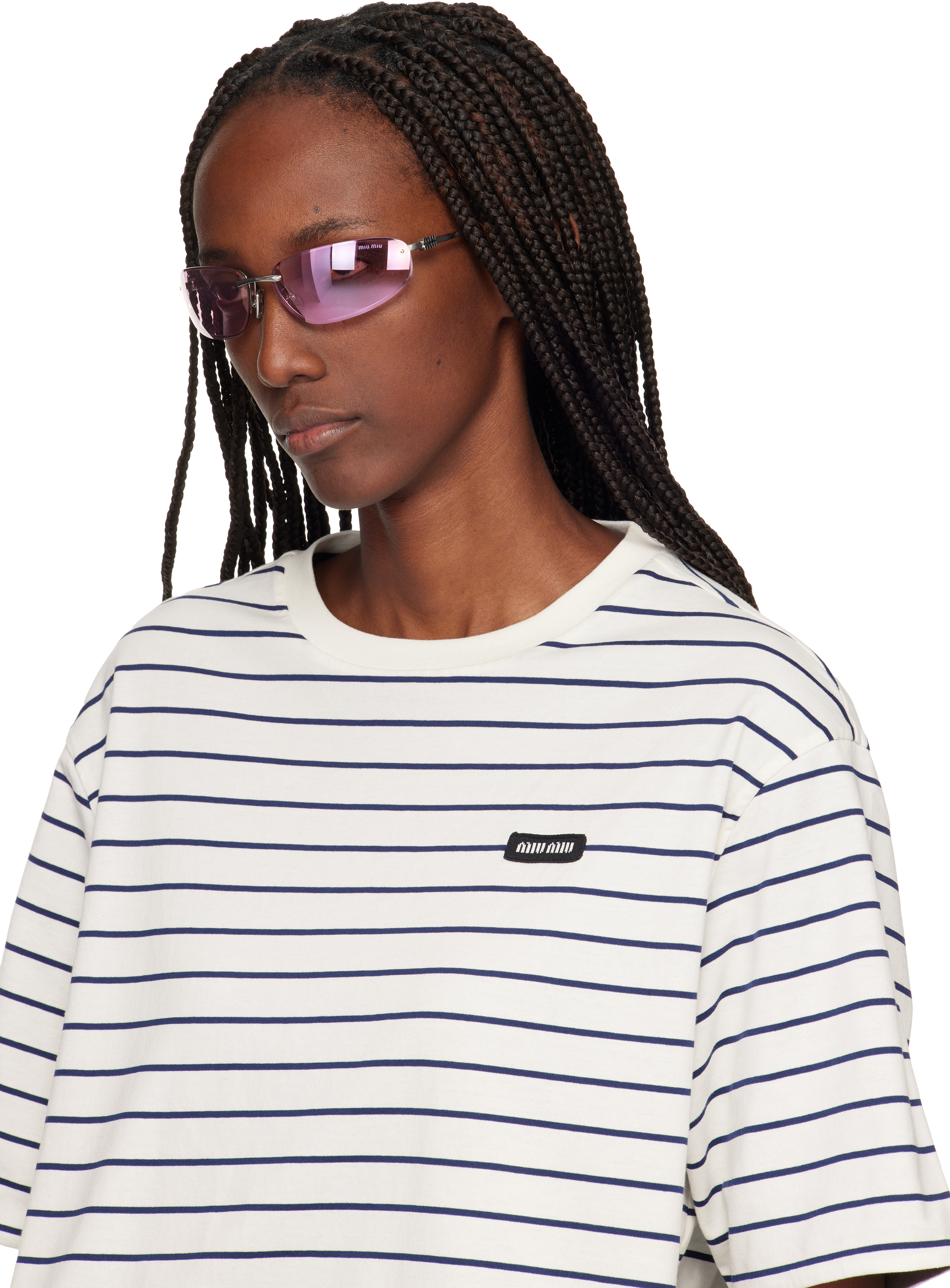 Pink Rimless Metal Oval Sunglasses