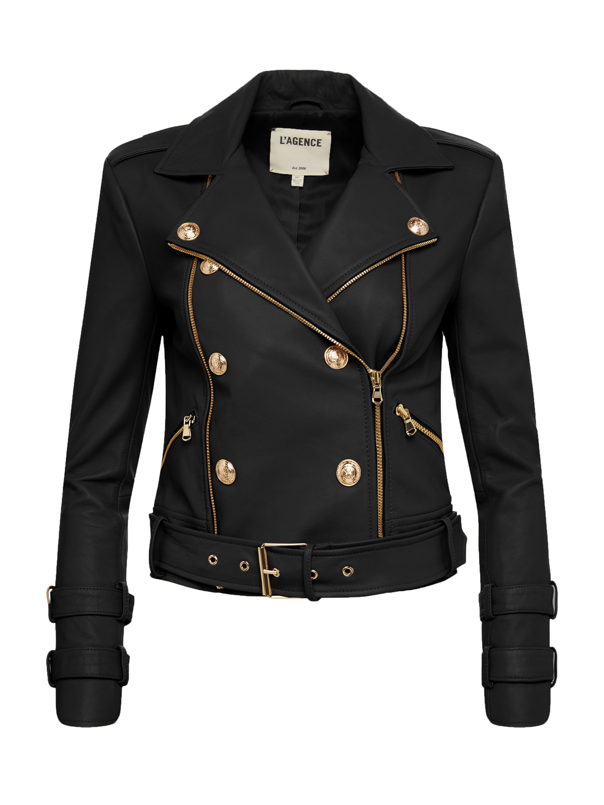 Billie Belted Leather Jacket In Black