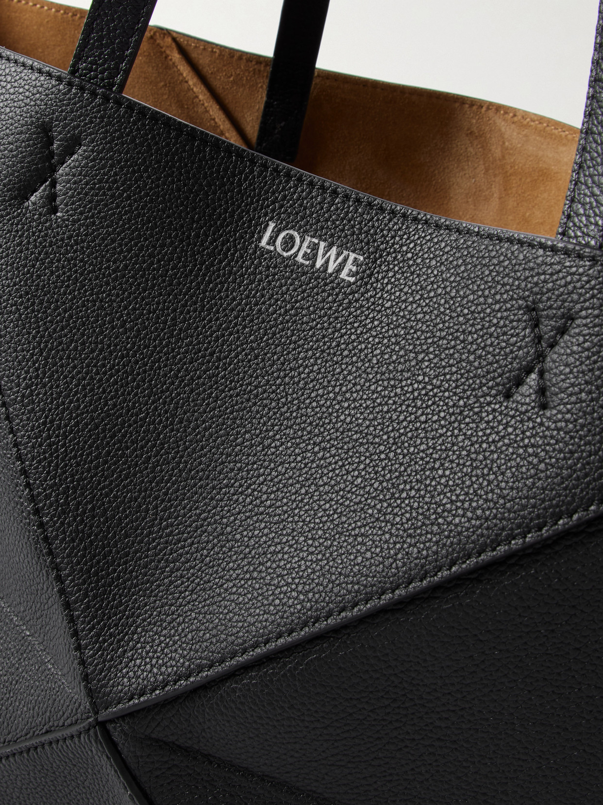 Puzzle Fold Horizontal Large Textured-leather Tote - Black